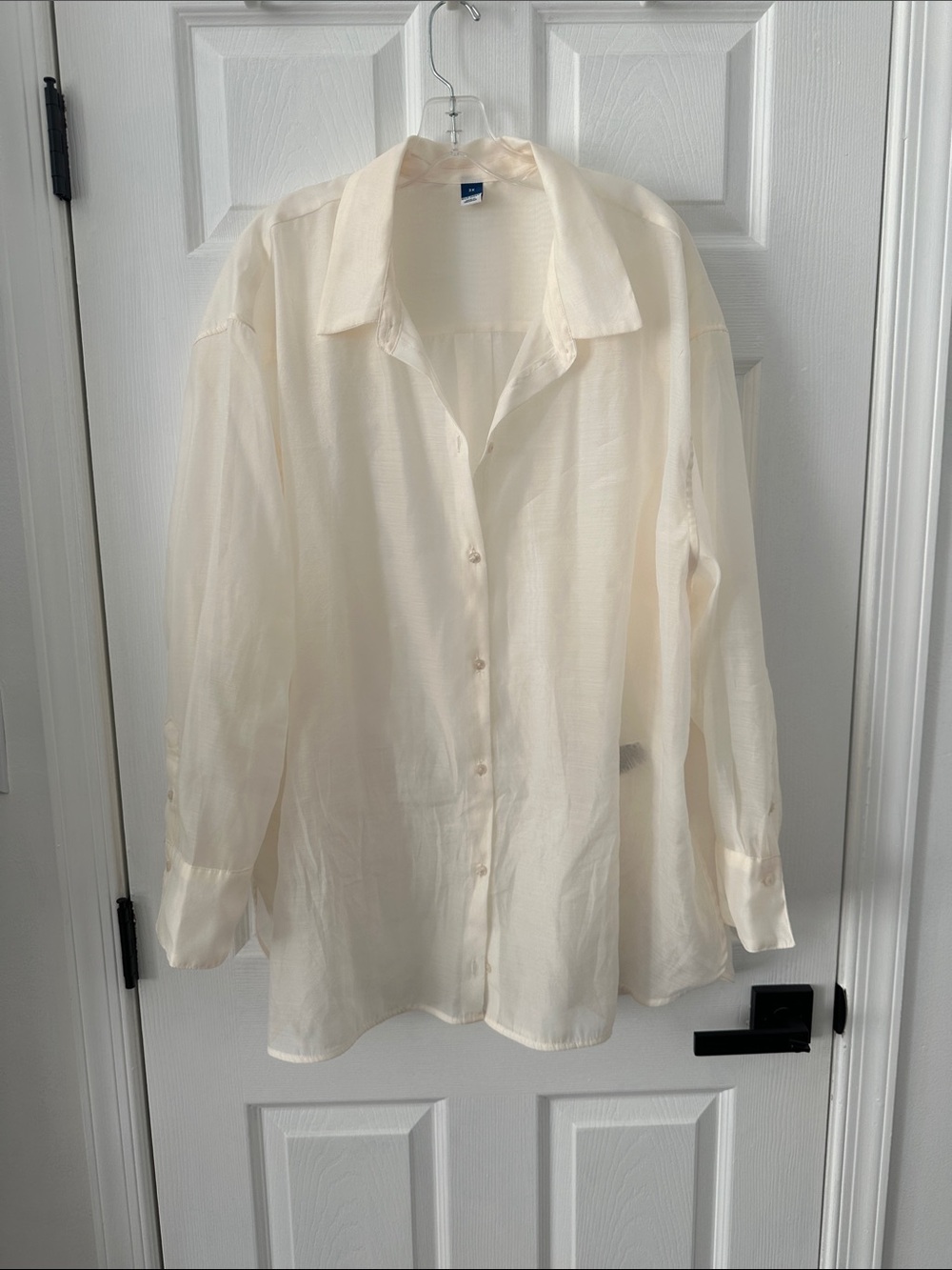 Plus Women’s Sheer Cream Button-Down Shirt-worn once